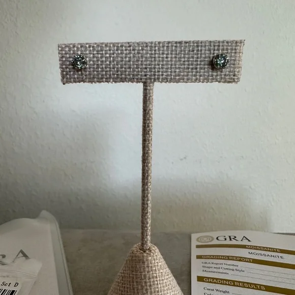 Greenish Blue Moissanite Stud Earrings - Picture 1 of 9